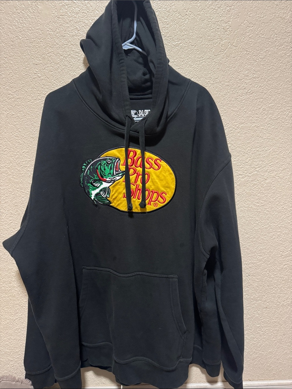 Bass Pro Shops Black Hooded Zip-Up Style Sweater with Yellow Logo Patch